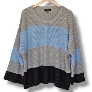 Suzanne Betro Sweater Size 2X Blue Black Grey Colorblock Wide Stripe Lightweight